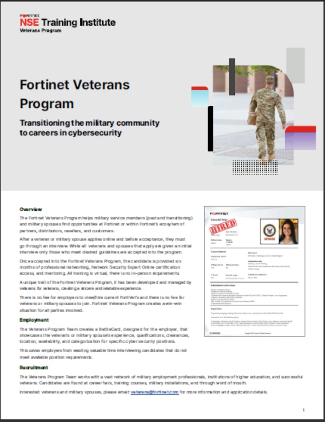 Fortinet Veterans Program  (sold in package, 10pc per package)